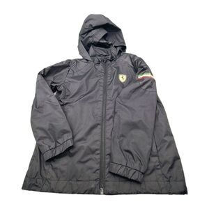Ferrari Boys Sz 3-4Y Black Windbreaker Hooded Full Zip Jacket Pockets New